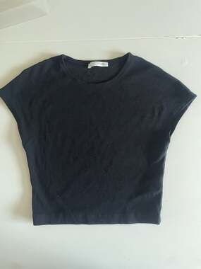 ZARA Women's Cap Sleeve Side Ruched T-Shirt -  Black LARGE 04